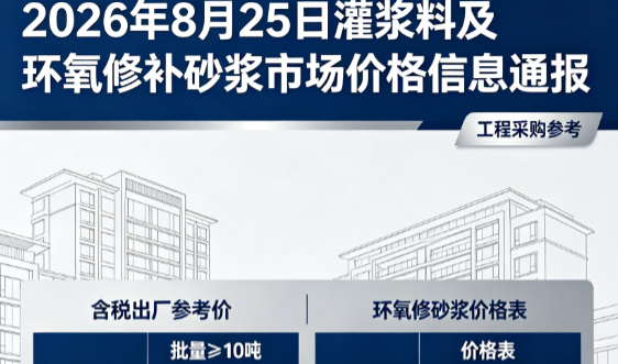 渝水2026年8月25日灌浆料及环氧修补砂浆市场价格信息通报